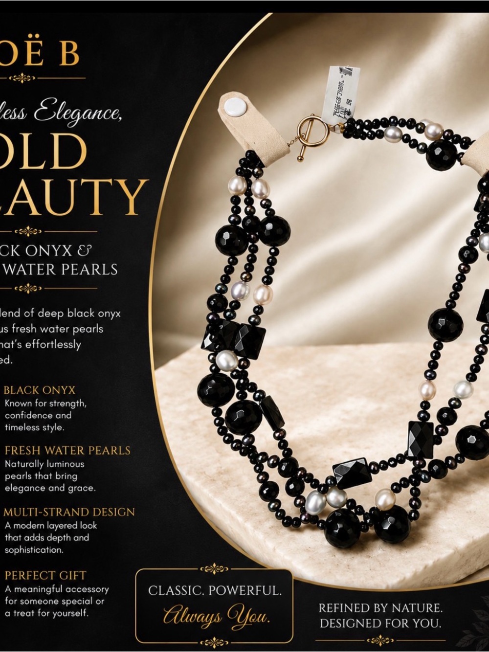 Black Onyx & White Pearl Multi-Strand Necklace